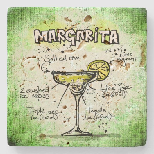 Margarita Drink Recipe Stenen Onderzetter (Voorkant)