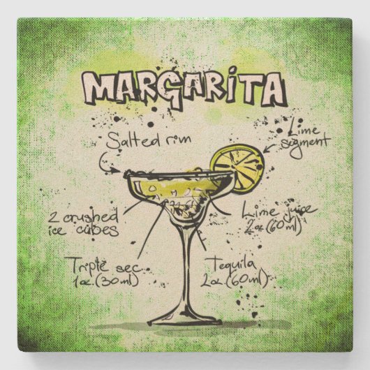 Margarita Drink Recipe Stenen Onderzetter (Voorkant)