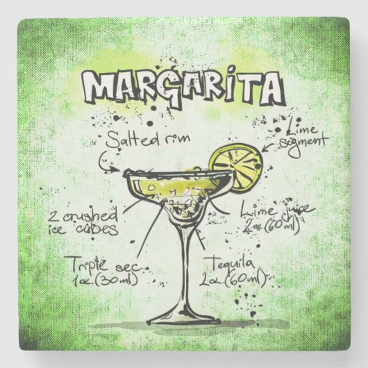 Margarita Drink Recipe Stenen Onderzetter (Voorkant)