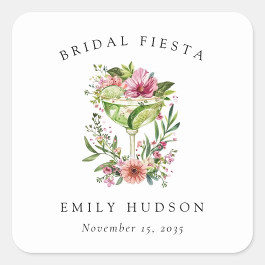 Margarita Feest Bloem Bruiloft Feest Vierkante Sticker (Voorkant)