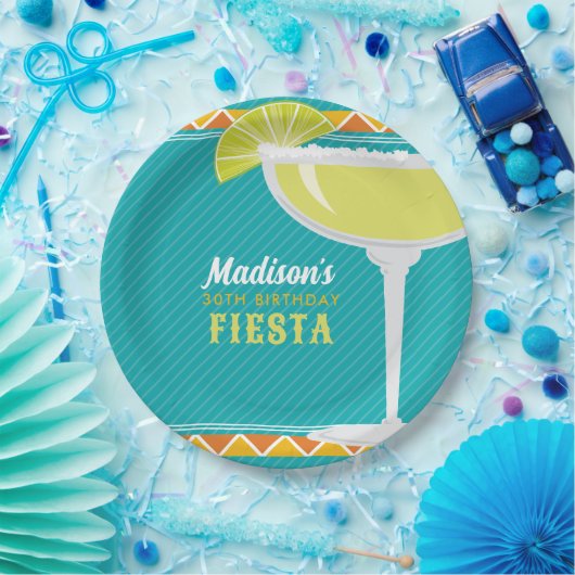 Margarita Fiesta Birthday Party Turquoise Sinaasap Papieren Bordje (Feest)