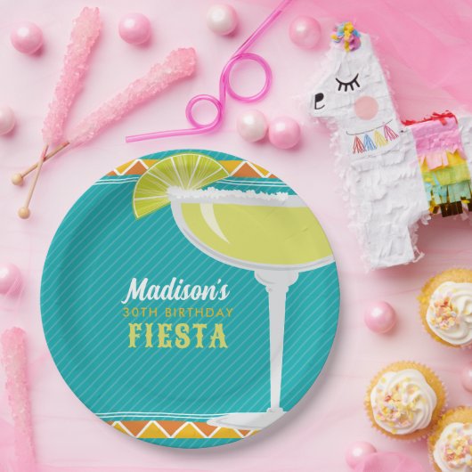 Margarita Fiesta Birthday Party Turquoise Sinaasap Papieren Bordje (Feest)