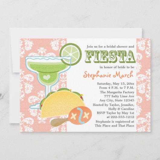Margarita Fiesta Bridal Shower Invitations Roze Kaart (Voorkant)