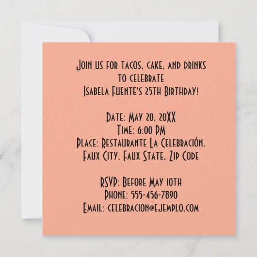 Margarita Fiesta Cocktail Feest Kaart (Achterkant)