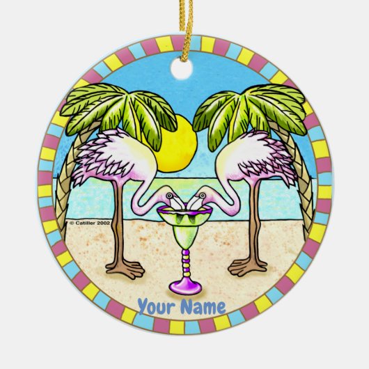 Margarita Flamingo  Keramisch Ornament (Voorkant)