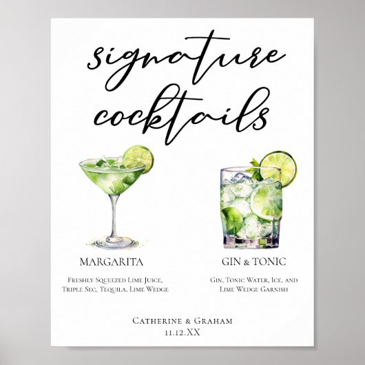 Margarita Gin & Tonic Signature Cocktails Menu Poster (Voorkant)