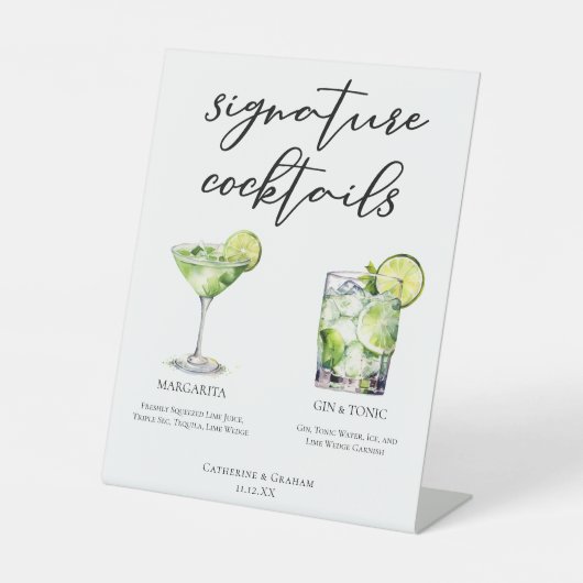 Margarita Gin & Tonic Signature Cocktails Menu Reclamebord Met Voetstuk (Voorkant)