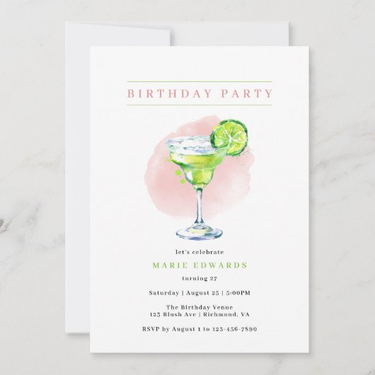 Margarita | Girly Blush Roze Moderne Volwassen Ver Kaart (Voorkant)