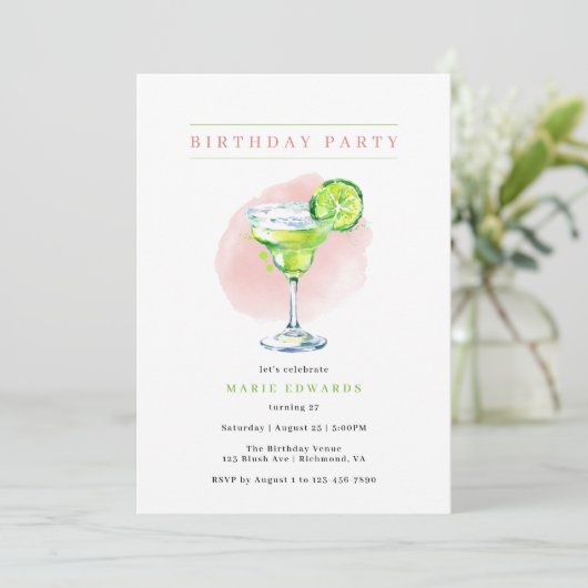 Margarita | Girly Blush Roze Moderne Volwassen Ver Kaart (Staand voorkant)