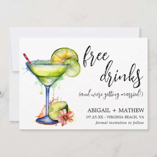 Margarita Grappige Drink Trendy Moderne Foto Bruil Save The Date (Voorkant)