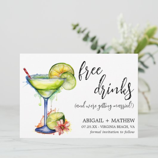 Margarita Grappige Drink Trendy Moderne Foto Bruil Save The Date (Staand voorkant)