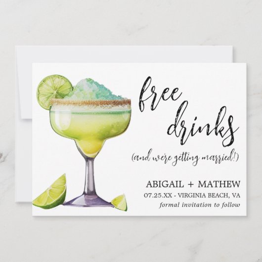 Margarita Grappige Drink Trendy Moderne Foto Bruil Save The Date (Voorkant)