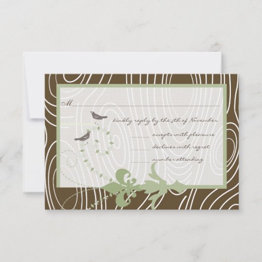 Margarita Green Brown Wood Grain Bird Response RSVP Kaartje (Voorkant)