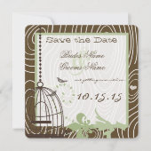 Margarita Green Wood Grain Bird Cage Save the Date Kaart (Voorkant)