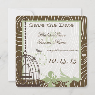 Margarita Green Wood Grain Bird Cage Save the Date Kaart