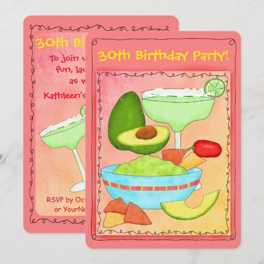 Margarita Guacamole 30th Birthday Party Invitation Kaart (Voorkant / Achterkant)