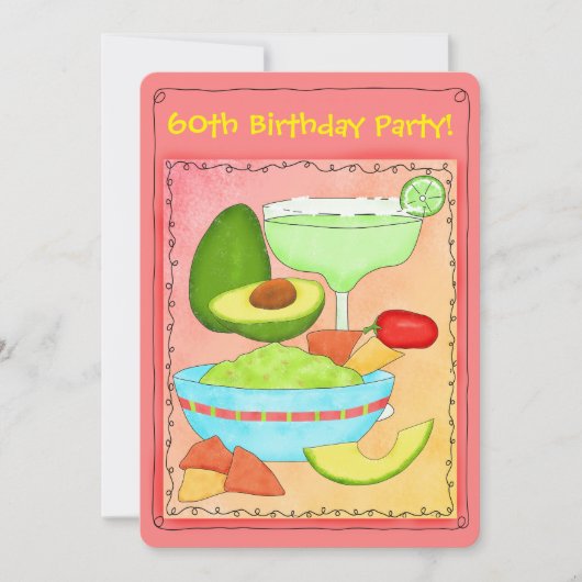 Margarita Guacamole 60th Birthday Party Invitation Kaart (Voorkant)