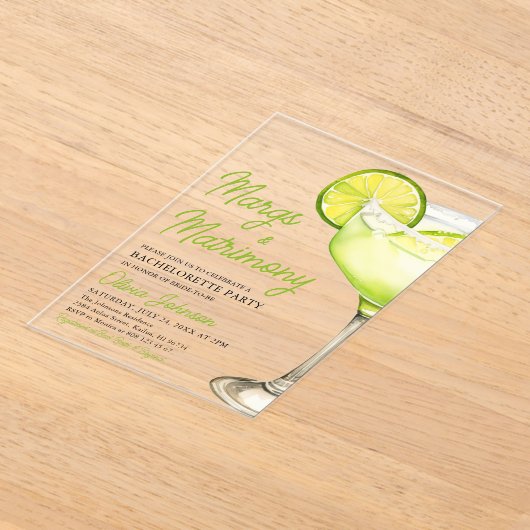 Margarita Margs & Huwelijkscocktail Bachelorette Acryl Uitnodigingen (Laagn)