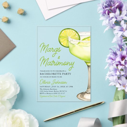 Margarita Margs & Huwelijkscocktail Bachelorette Acryl Uitnodigingen (Insitu (Huwelijk))