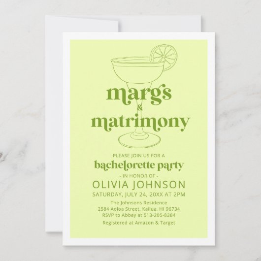 Margarita Margs & Huwelijkscocktail Bachelorette Kaart (Voorkant)