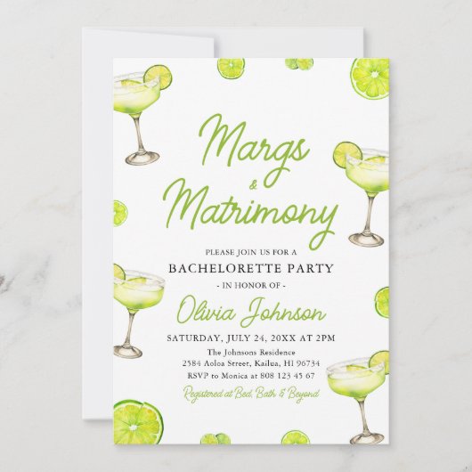 Margarita Margs & Huwelijkscocktail Bachelorette Kaart (Voorkant)