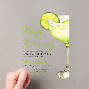 Margarita Margs & Matrimony Cocktail Bachelorette Acryl Uitnodigingen