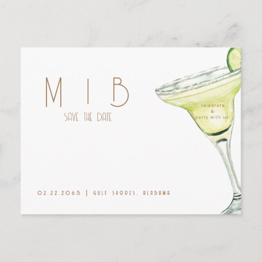 Margarita Monogram Bruiloft Save the Date Briefkaa Briefkaart (Voorkant)