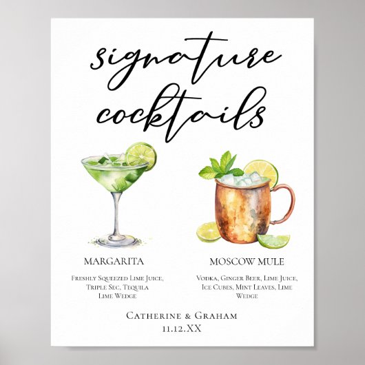 Margarita Moscow Mule Signature Cocktails Menu Poster (Voorkant)