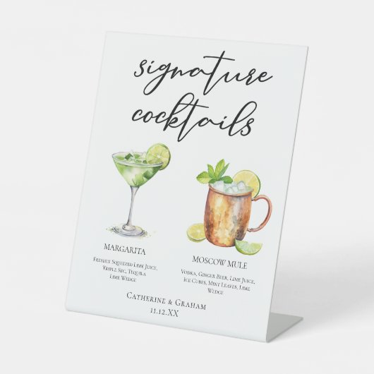 Margarita Moscow Mule Signature Cocktails Menu Reclamebord Met Voetstuk (Voorkant)