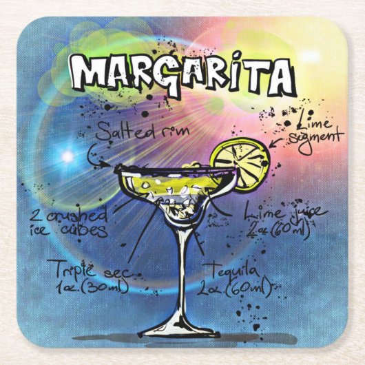 Margarita Recipe Blue Bar Kartonnen Onderzetters (Voorkant)