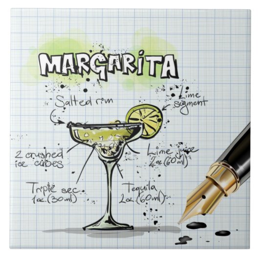 Margarita Recipe-tekenbalk Tegeltje (Voorkant)