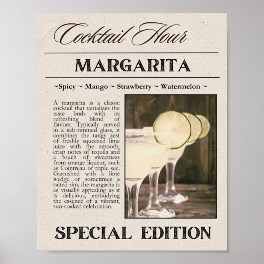 Margarita  stijl krant Art Print (Voorkant)