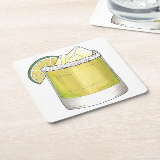 Margarita Summer Cocktail Mixed Drink Lime Green Kartonnen Onderzetters (Schuin)