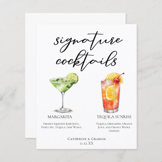 Margarita Tequila Sunrise Wedding Cocktails Menu (Voorkant / Achterkant)