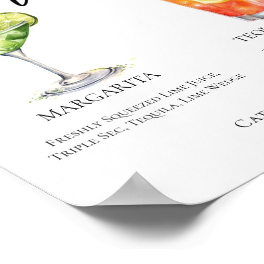 Margarita Tequila Sunrise Wedding Cocktails Menu Poster (Hoek)