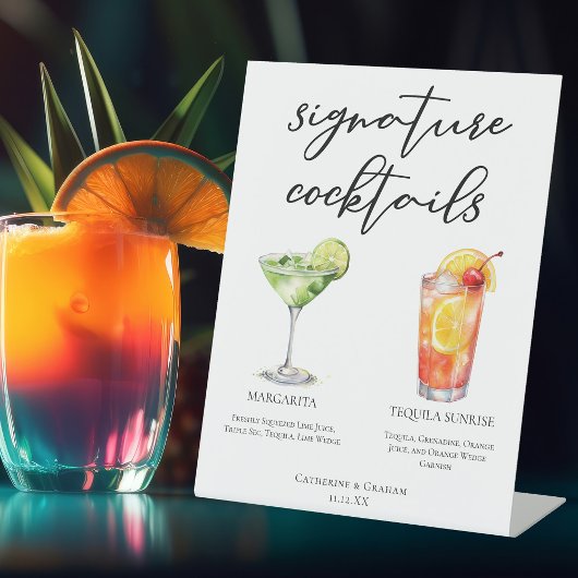 Margarita Tequila Sunrise Wedding Cocktails Menu Reclamebord Met Voetstuk