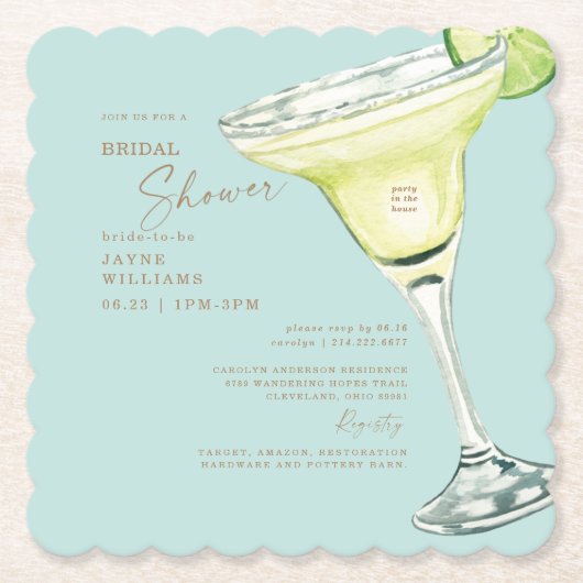 Margarita Turquoise Shower Kartonnen Onderzetters (Voorkant)