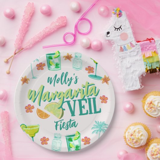 Margarita Veil Bachelorette Party geïllustreerd Papieren Bordje (Feest)