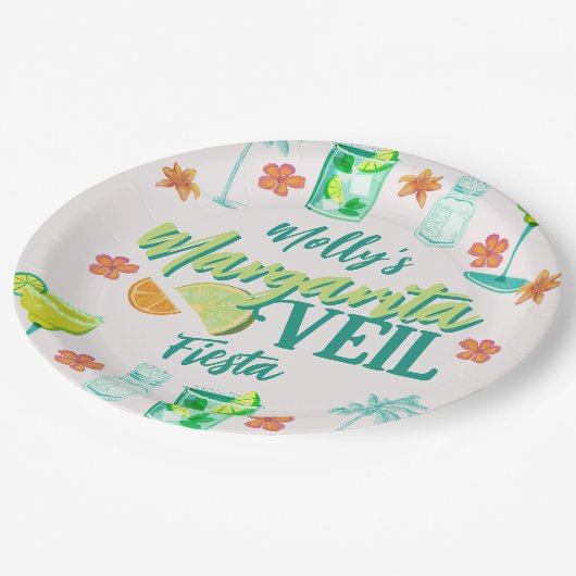 Margarita Veil Bachelorette Party geïllustreerd Papieren Bordje (Gekanteld)