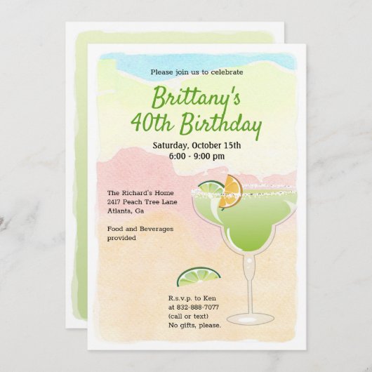 Margarita verjaardagsfeest uitnodiging (Voorkant / Achterkant)