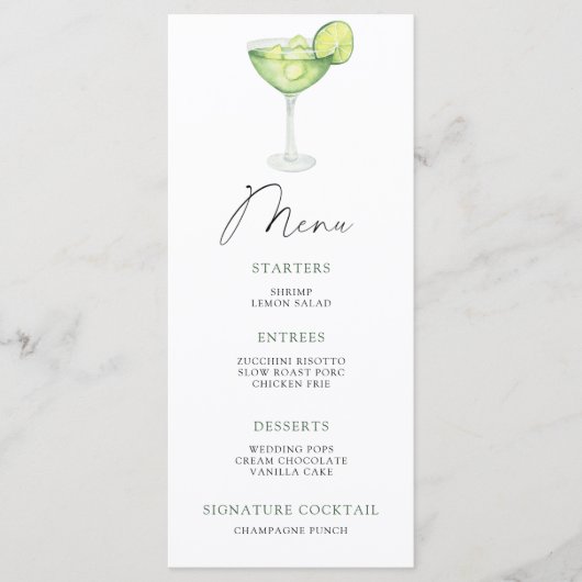 Margarita Vrijgezellenfeest menu (Voorkant)