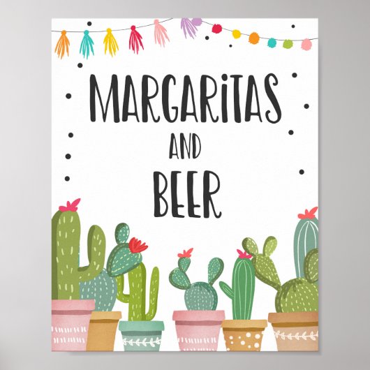 Margarita's en Biers Bar Cactus Fiesta Tafelbord Poster (Voorkant)