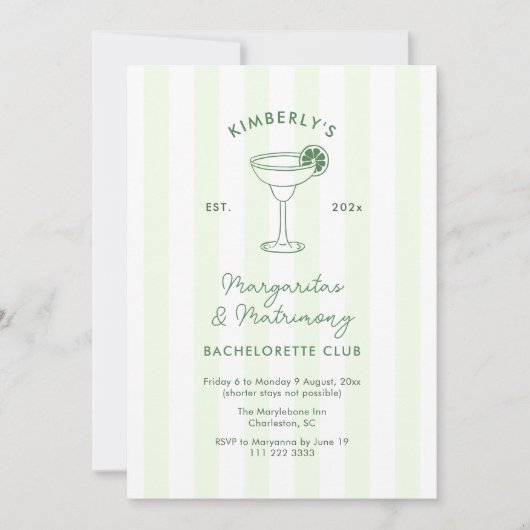 Margaritas en het huwelijk Sociale Club Bacheloret Kaart (Voorkant)