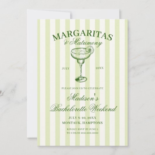 Margaritas en Huwelijk Gestreepte Bachelorette Kaart (Voorkant)