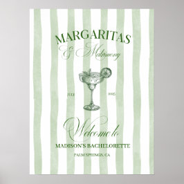 Margaritas en Huwelijk Gestreepte Bachelorette Poster