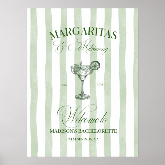Margaritas en Huwelijk Gestreepte Bachelorette Poster (Voorkant)