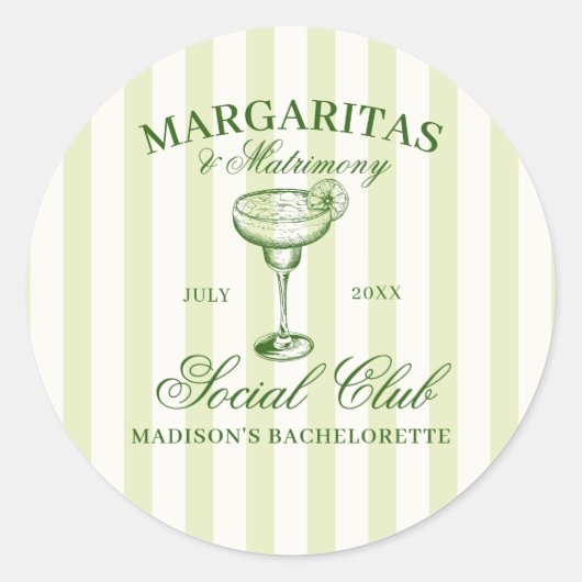 Margarita's en Huwelijk Groen Gestreepte Ronde Sticker (Voorkant)