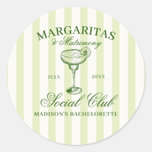 Margaritas en Matrimony Groen Gestreept Ronde Sticker