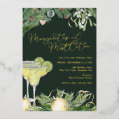 Margaritas en Mistletoe Cocktail Party Gold Folie Uitnodiging (Voorkant)
