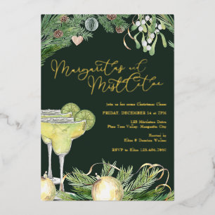 Margaritas en Mistletoe Cocktailparty Goud Folie Uitnodiging